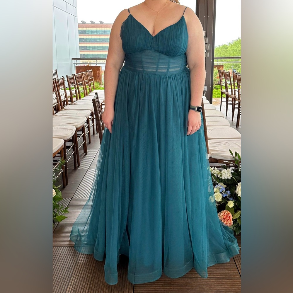 JJ’s House Princess V-Neck Ball Gown in Peacock US 24